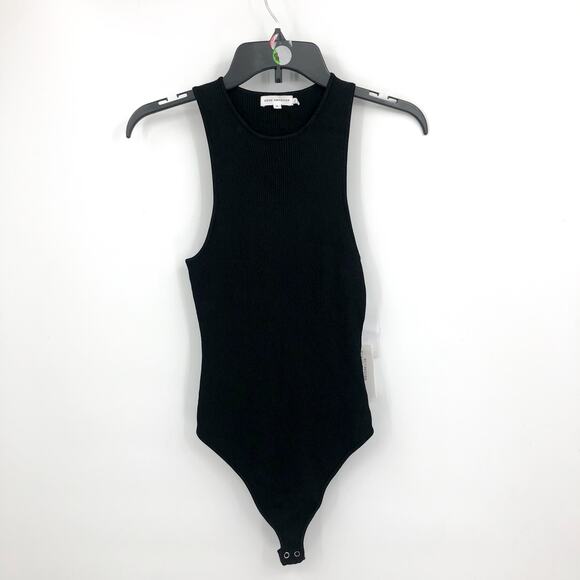 GOOD AMERICAN Angled Rib High Neck Bodysuit Size 3 Large Black Thong NWT - Picture 1 of 12